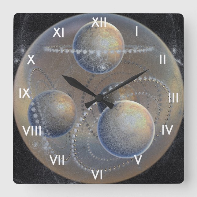 Ivory Planets Square Wall Clock (Front)