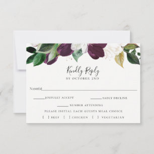 Ivory Plum Floral Wedding RSVP Meal Choice Card