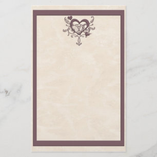 Ivory Plum Heart Stationery