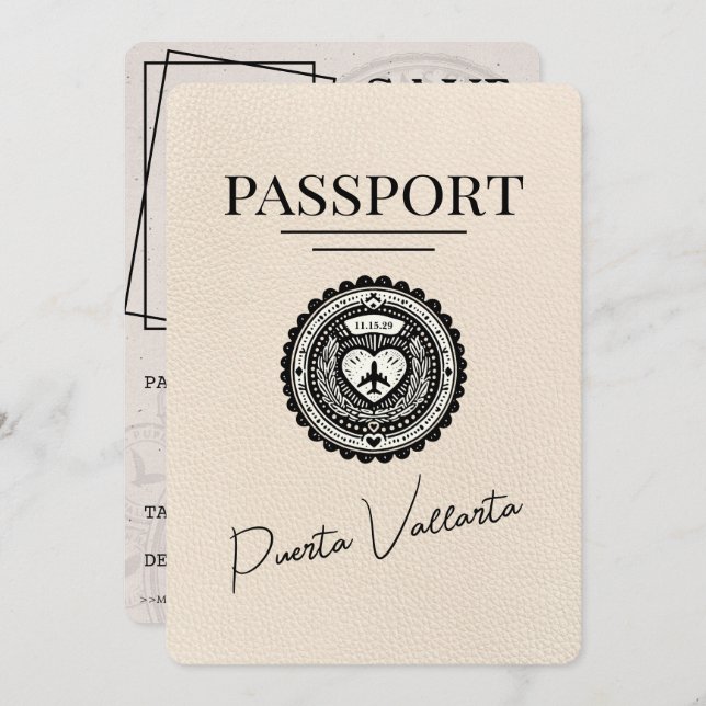 Ivory Puerta Vallarta Passport Save The Date (Front/Back)