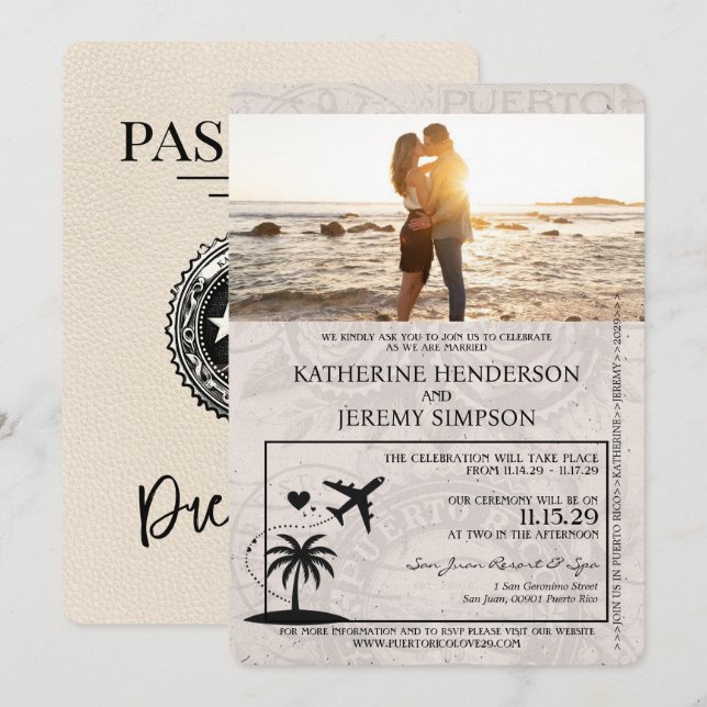 Ivory Puerto Rico Passport Wedding Invitation (Front/Back)