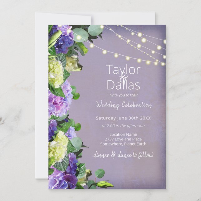 Ivory & Purple Hydrangeas | Purple Wedding Invitation (Front)
