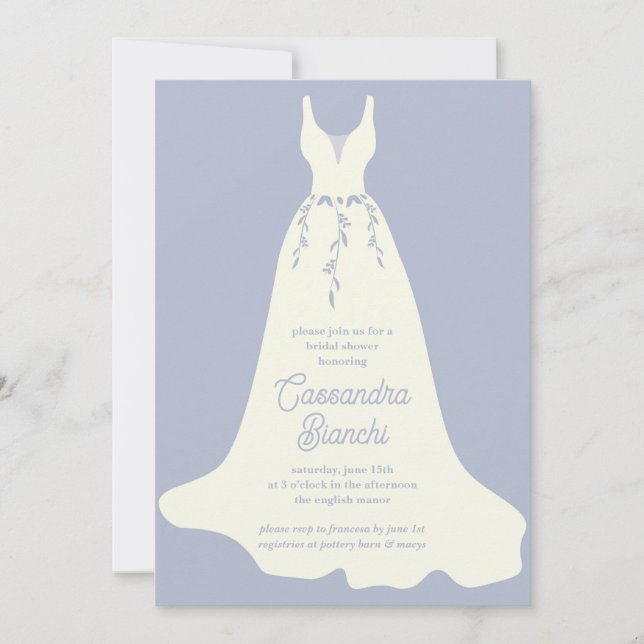 Ivory & Purple Wedding Dress Bridal Shower Invitation (Front)
