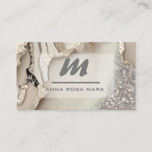 *~* Ivory QR Agate Glam Luxe Glitter Initial AP66 Business Card