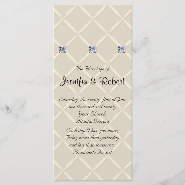 Ivory Quilted Bling Diamonds Posh Wedding Program Programme (Front)