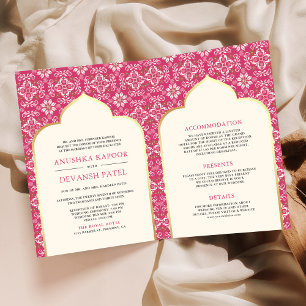 Ivory Rani Pink Pattern All in One Indian Wedding Invitation