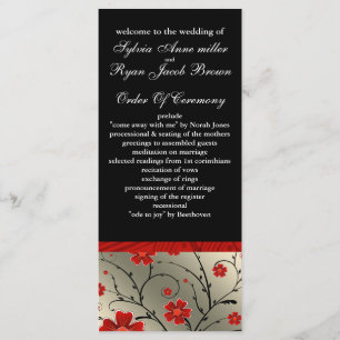 ivory red and black floral Wedding program Programme