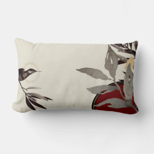 Ivory Red & Black & Grey Watercolor Leaves  Lumbar Cushion