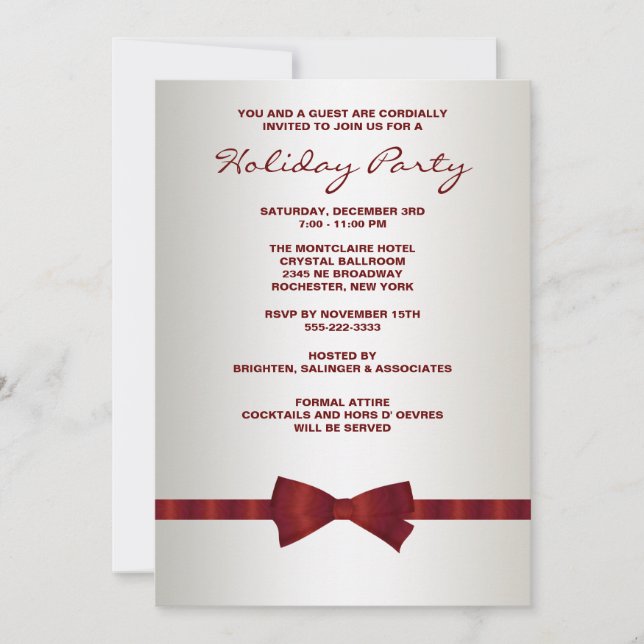 Ivory Red Bow Tie Corporate Christmas Party Invitation (Front)