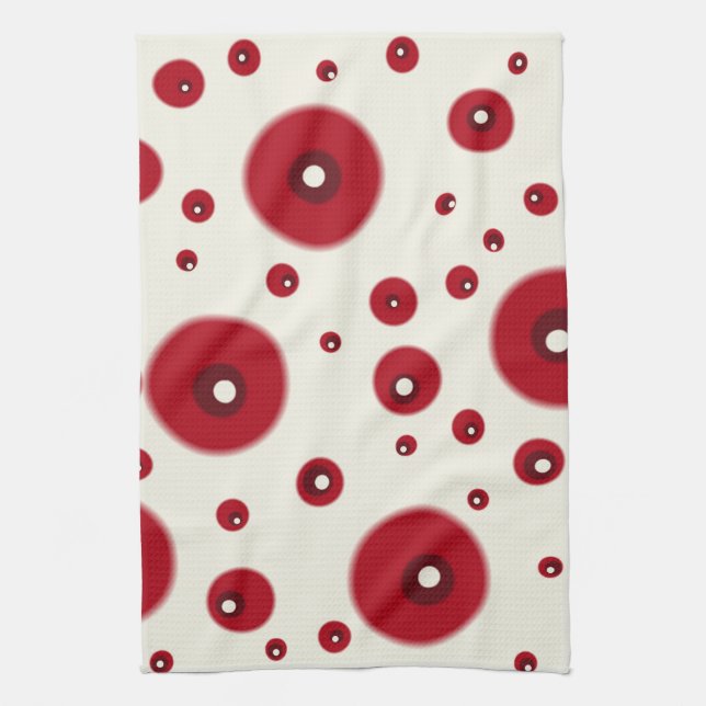 Ivory Red Dots Funky Whimsical Circle Pattern  Tea Towel (Vertical)