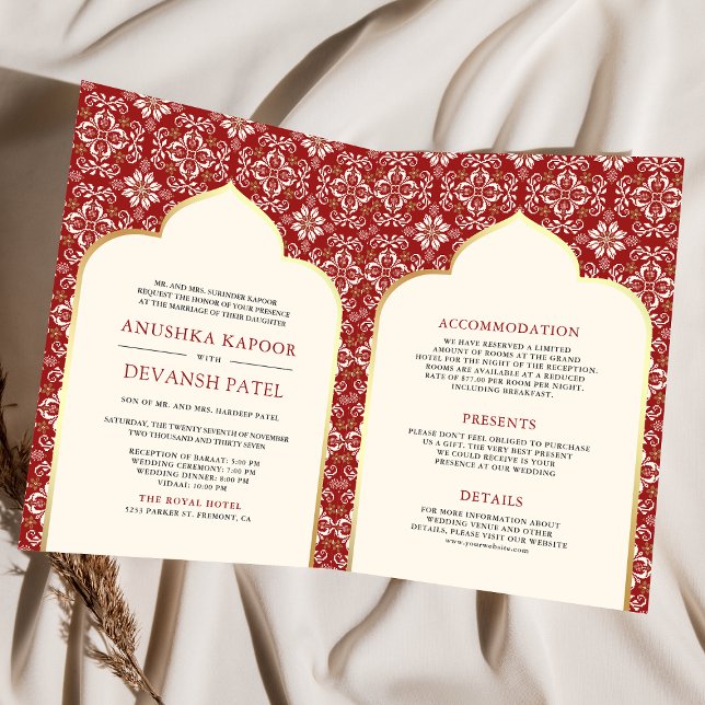 Ivory Red Pattern All in One Indian Wedding Invitation (Creator Uploaded)