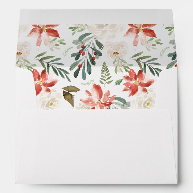 Ivory Red Poinsettia Floral Holiday Season Envelope (Back (Bottom))