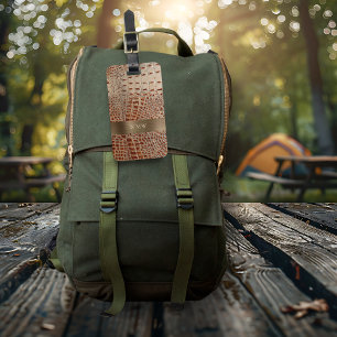 Ivory Red Reptile Leather Copper Metal Monogram Luggage Tag