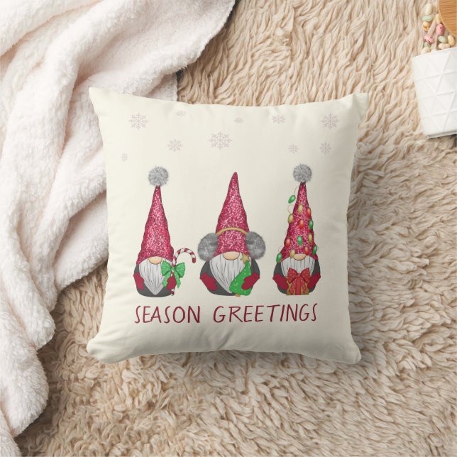 Ivory Red Watercolor Scandinavian Christmas Gnome Cushion (Blanket)