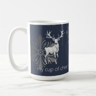 Ivory Reindeer Christmas Blue Coffee Mug