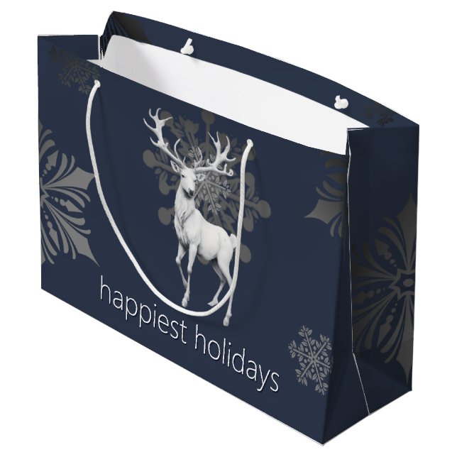Ivory Reindeer Christmas | Blue Large Gift Bag (Back Angled)