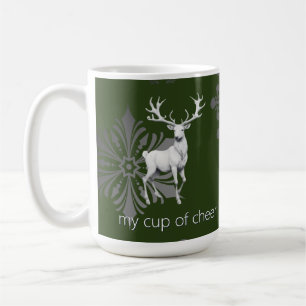Ivory Reindeer Christmas   Green Coffee Mug