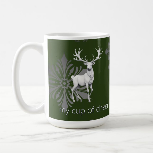 Ivory Reindeer Christmas | Green Coffee Mug (Left)