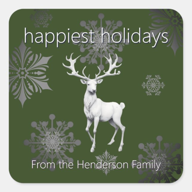Ivory Reindeer Christmas | Green Square Sticker (Front)