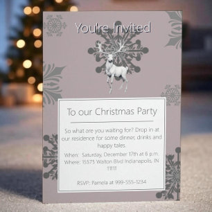 Ivory Reindeer Christmas Party   Pink Invitation