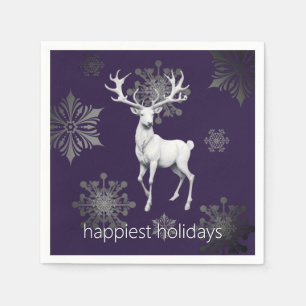 Ivory Reindeer Christmas Party Purple Napkin