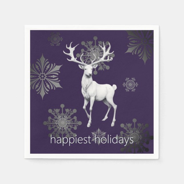 Ivory Reindeer Christmas Party | Purple Napkin (Front)