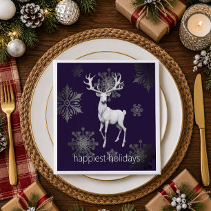 Ivory Reindeer Christmas Party Purple Napkin