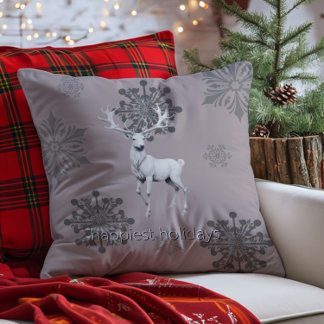 Ivory Reindeer Christmas | Pink Cushion