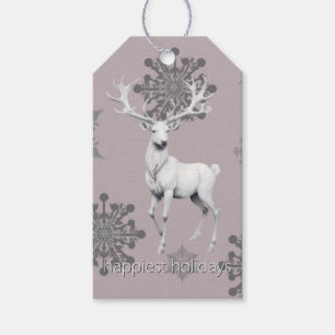 Ivory Reindeer Christmas Pink Gift Tags