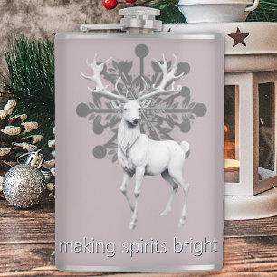 Ivory Reindeer Christmas Pink Hip Flask