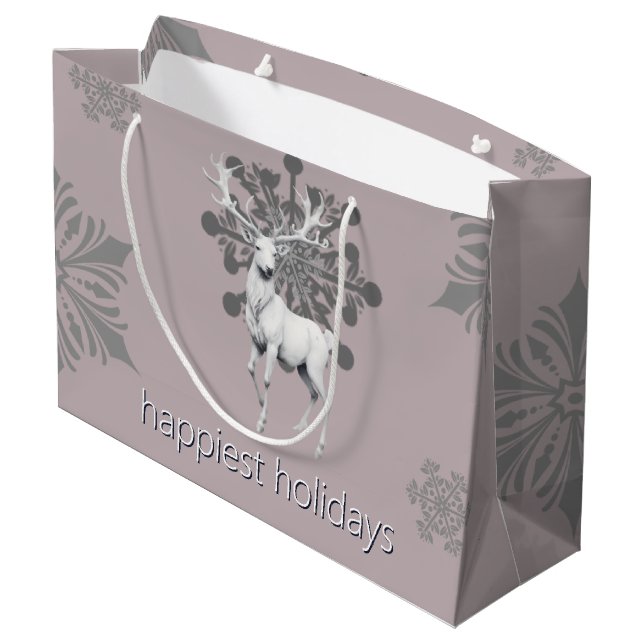 Ivory Reindeer Christmas | Pink Large Gift Bag (Back Angled)