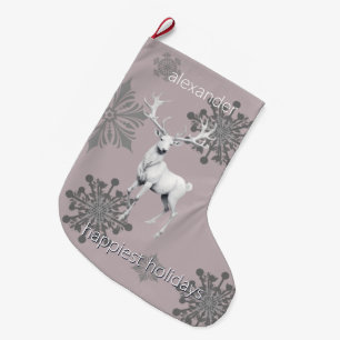 Ivory Reindeer Christmas Pink Personalised Large Christmas Stocking
