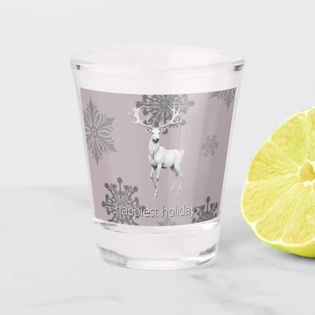 Ivory Reindeer Christmas | Pink Shot Glass (Front)