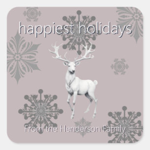 Ivory Reindeer Christmas Pink Square Sticker