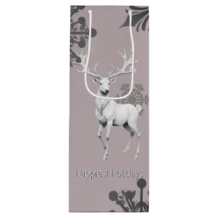 Ivory Reindeer Christmas Pink Wine Gift Bag