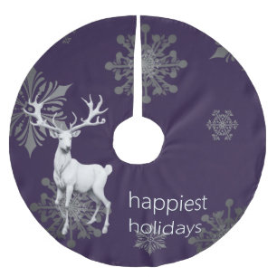 Ivory Reindeer Christmas Purple Brushed Polyester Tree Skirt