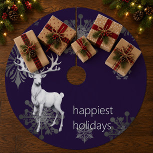 Ivory Reindeer Christmas   Purple Christmas Fleece Tree Skirt