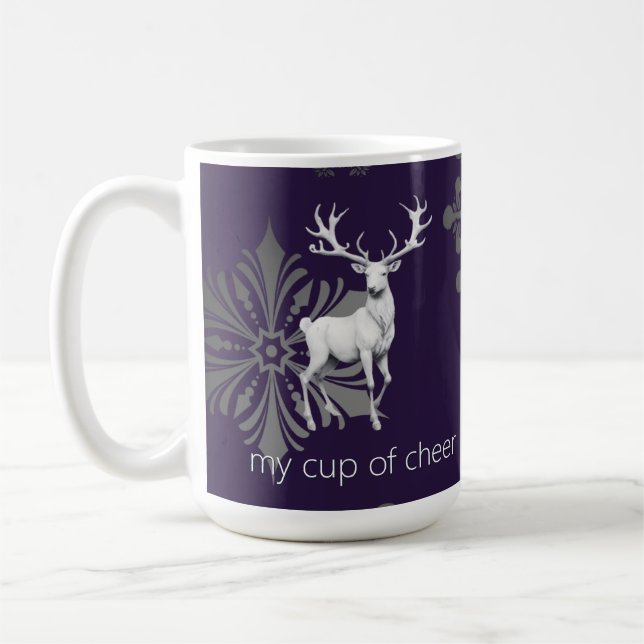 Ivory Reindeer Christmas | Purple Coffee Mug (Left)