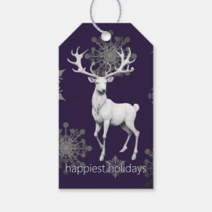 Ivory Reindeer Christmas   Purple Gift Tags