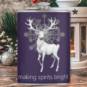 Ivory Reindeer Christmas Purple Hip Flask
