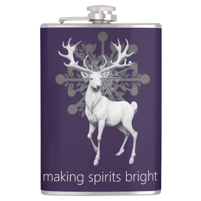 Ivory Reindeer Christmas | Purple Hip Flask (Front)