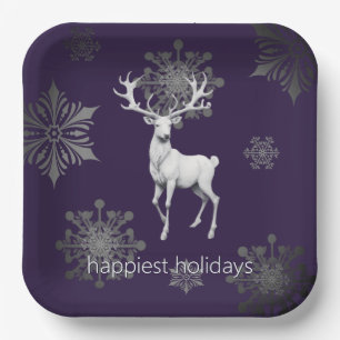 Ivory Reindeer Christmas   Purple Paper Plate