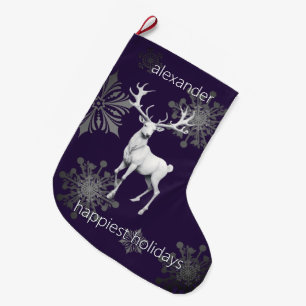 Ivory Reindeer Christmas   Purple Personalised Large Christmas Stocking