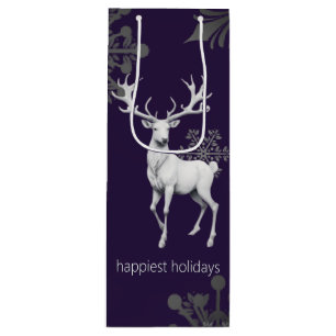 Ivory Reindeer Christmas   Purple Wine Gift Bag