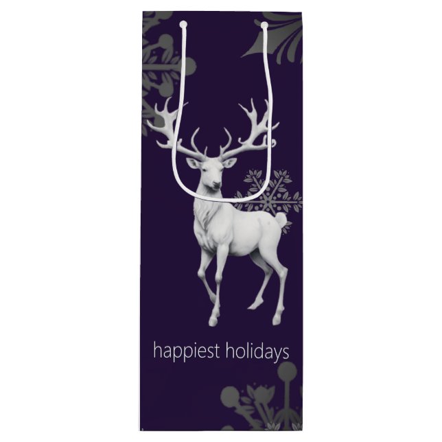 Ivory Reindeer Christmas | Purple Wine Gift Bag (Front)