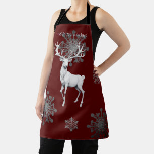 Ivory Reindeer Christmas Red Apron