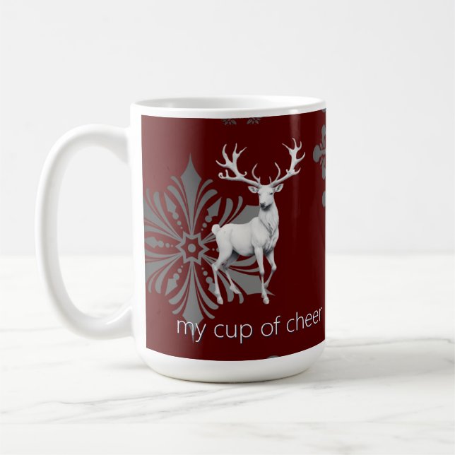 Ivory Reindeer Christmas | Red Coffee Mug (Left)