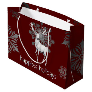 Ivory Reindeer Christmas Red Large Gift Bag