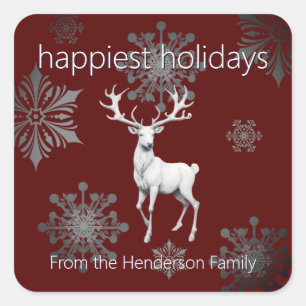 Ivory Reindeer Christmas   Red Square Sticker