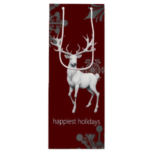 Ivory Reindeer Christmas Red Wine Gift Bag